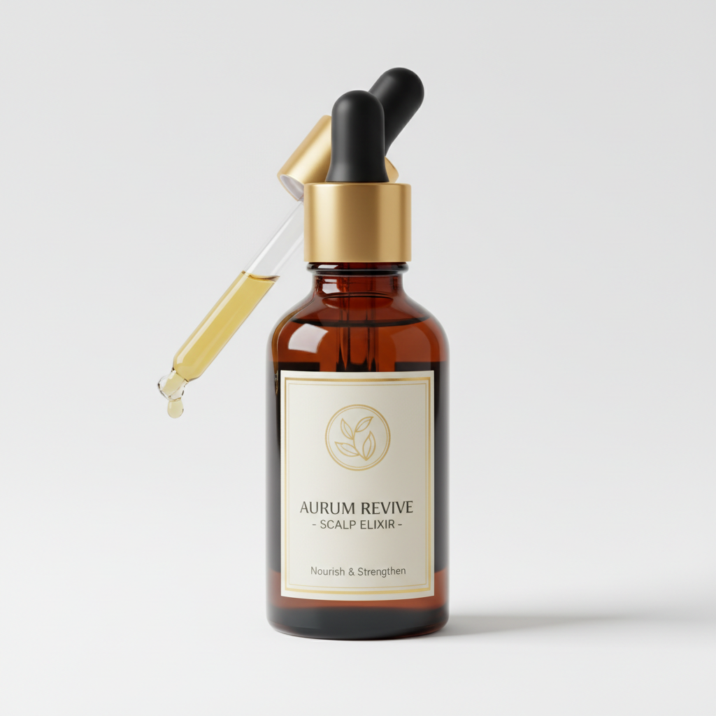 Peptide Scalp Renewal Serum in a dark amber glass dropper bottle
