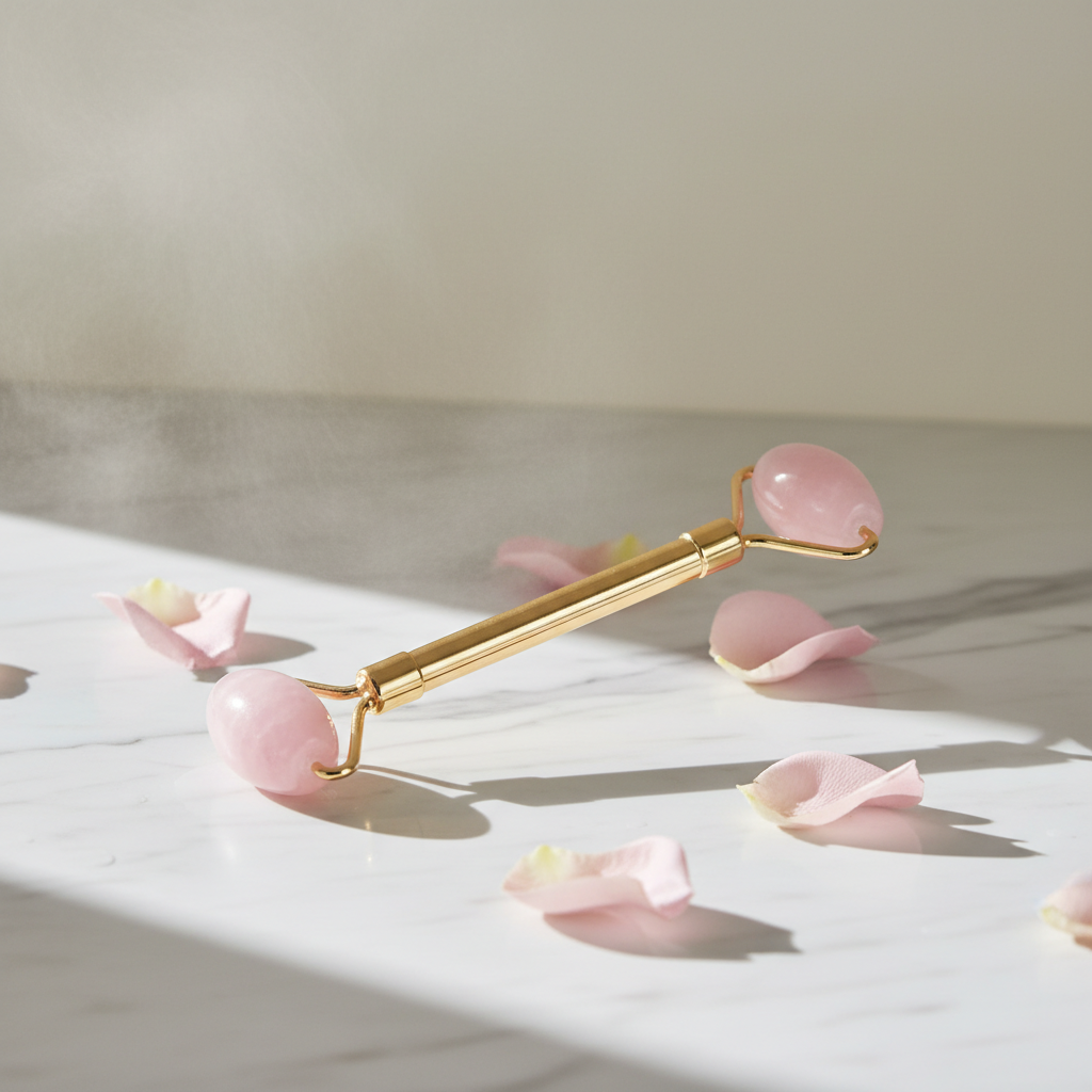 Rose Quartz Facial Roller by Minimal and Luxe