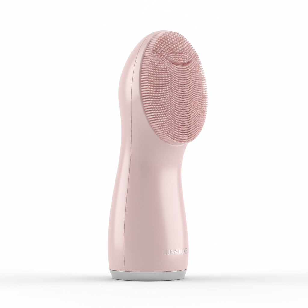 Silicone Facial Cleansing Brush in soft blush pink with dual-sided design
